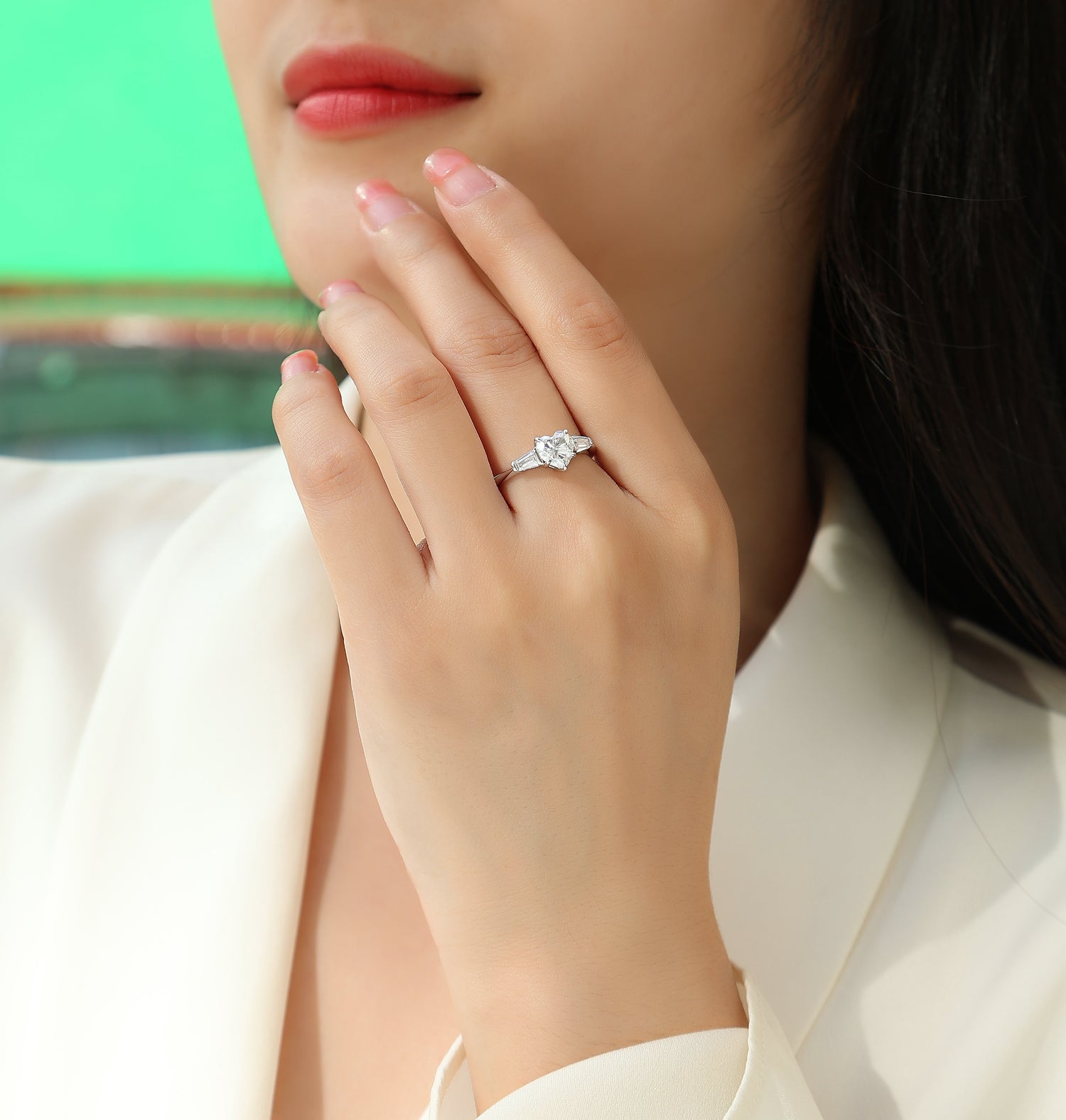 Carissie Heart Baguette Trilogy Engagement Ring