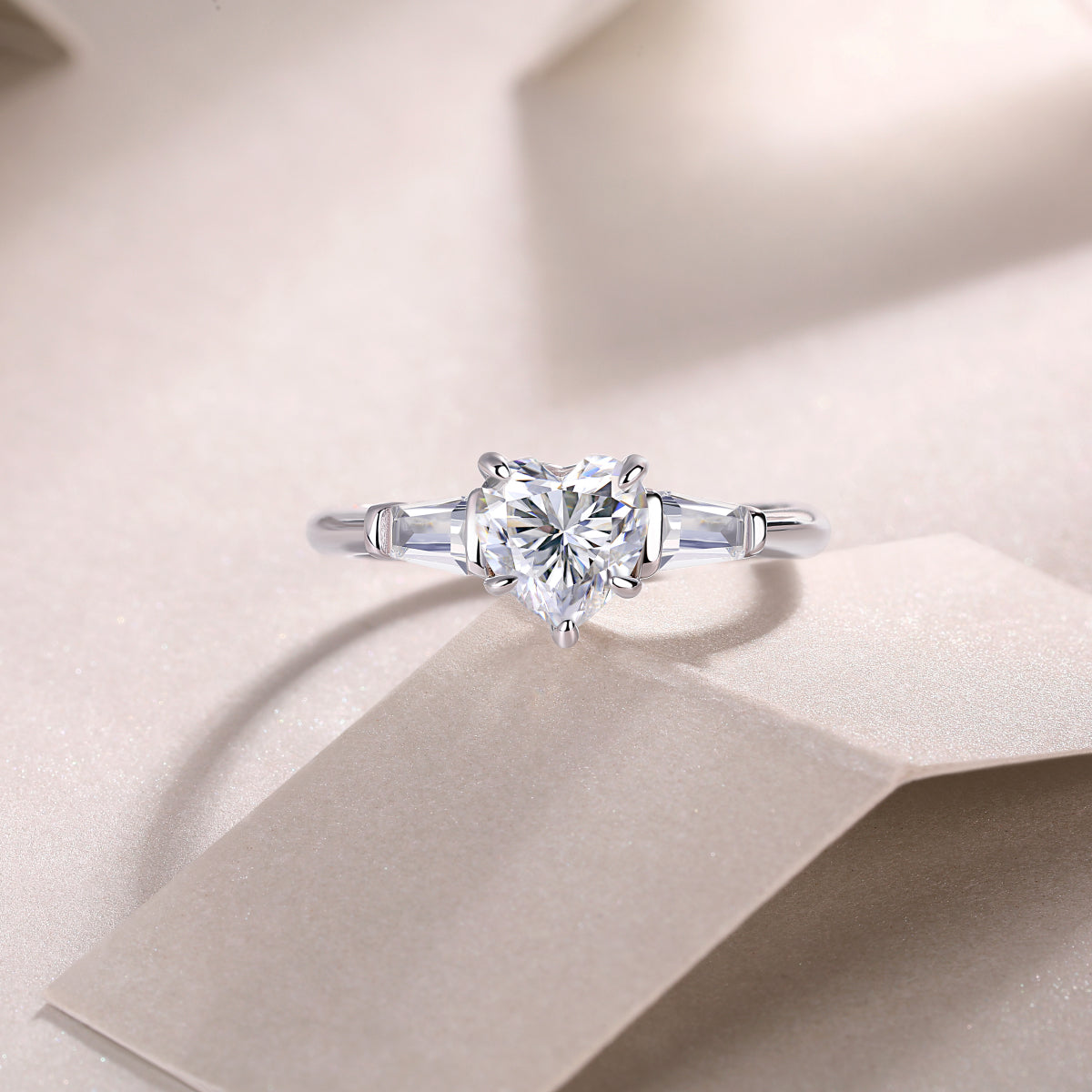 Carissie Heart Baguette Trilogy Engagement Ring