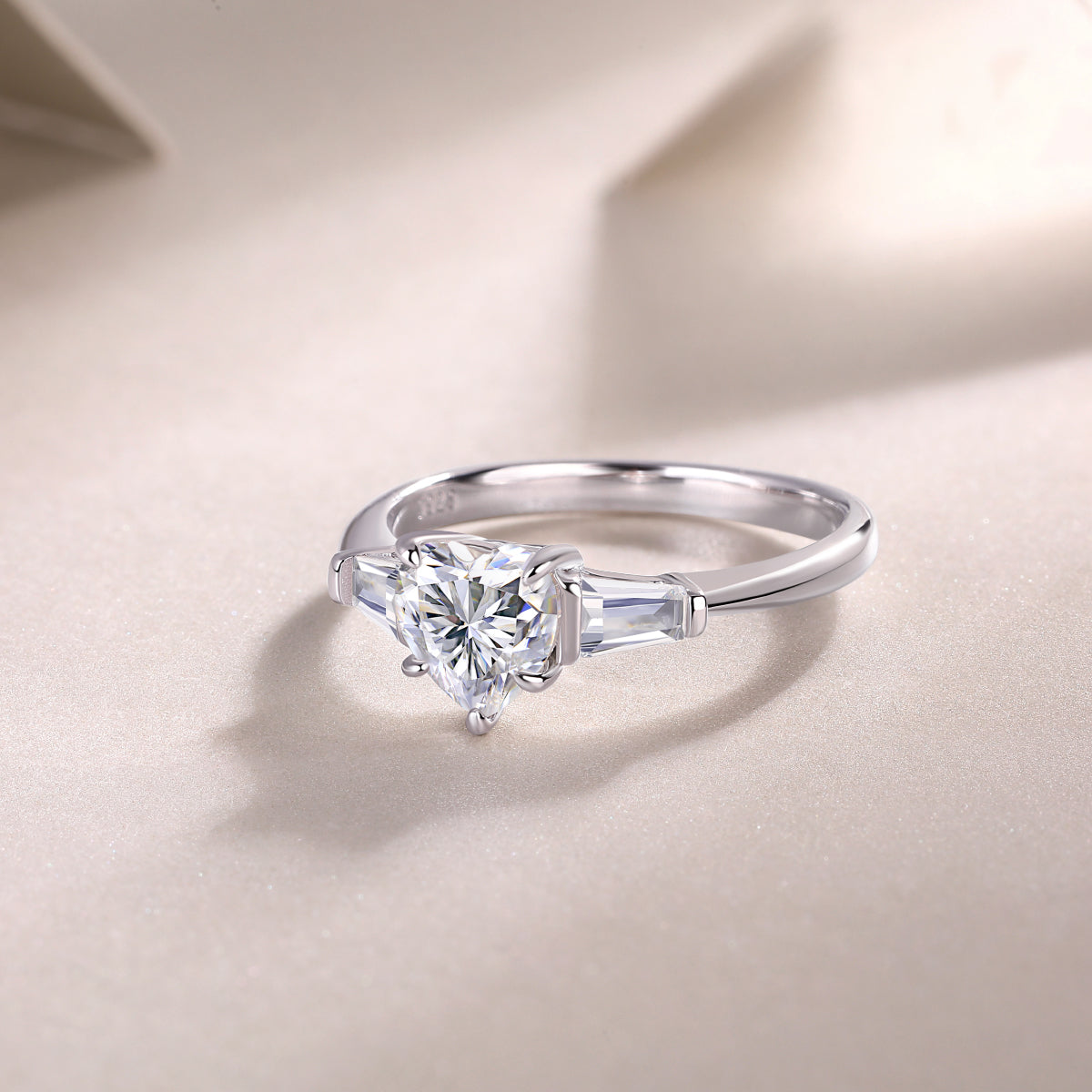Carissie Heart Baguette Trilogy Engagement Ring