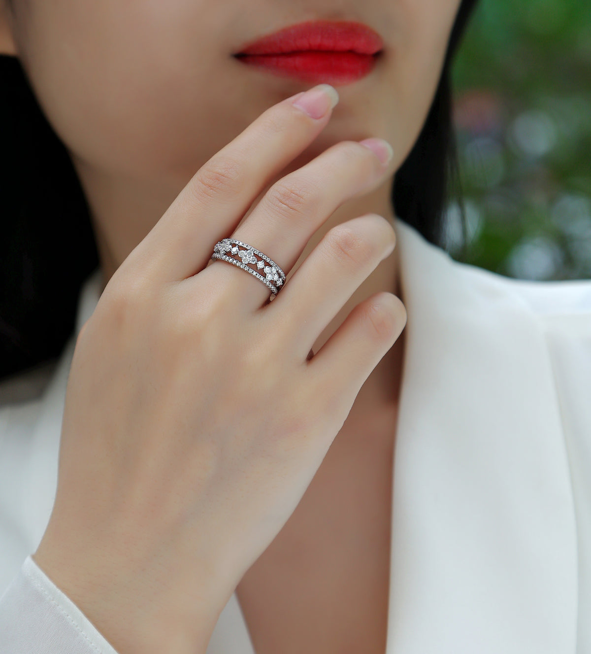 Carissie Intricate Multi-Row Cluster Wedding Band
