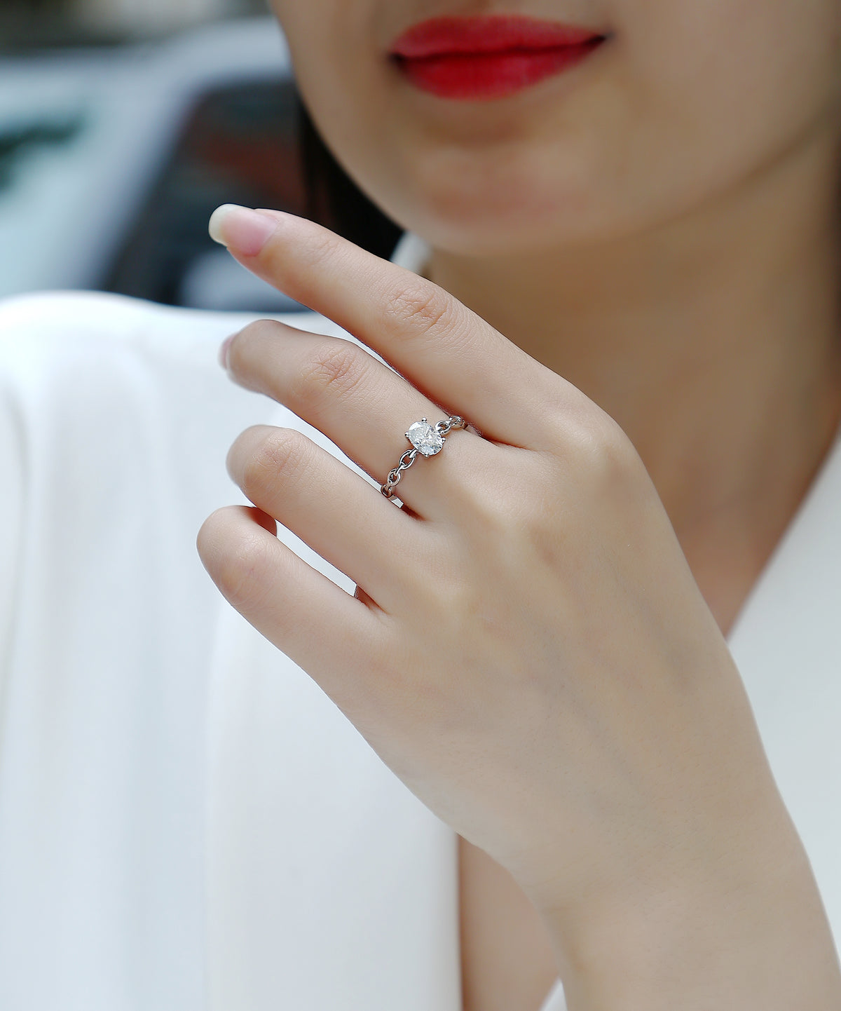 Carissie Oval Solitaire Link Chain Engagement Ring