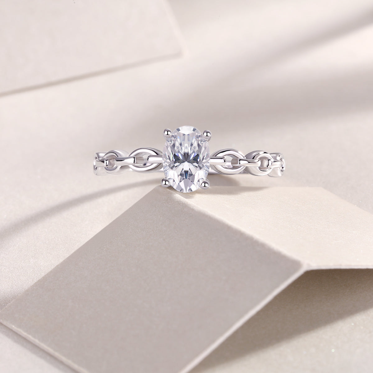 Carissie Oval Solitaire Link Chain Engagement Ring