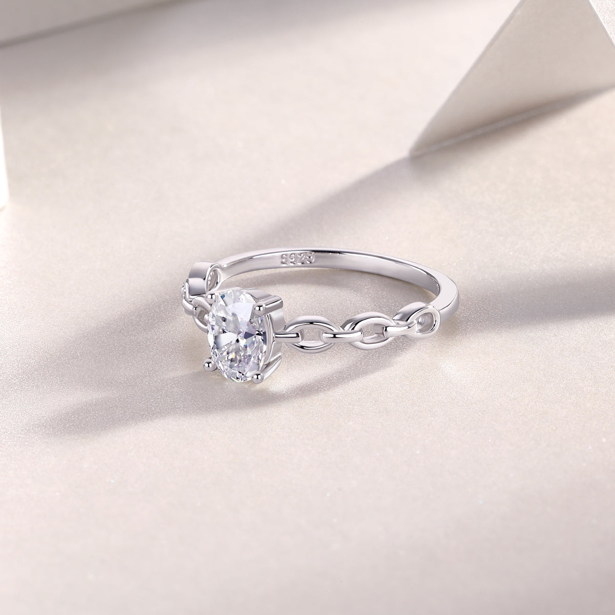 Carissie Oval Solitaire Link Chain Engagement Ring
