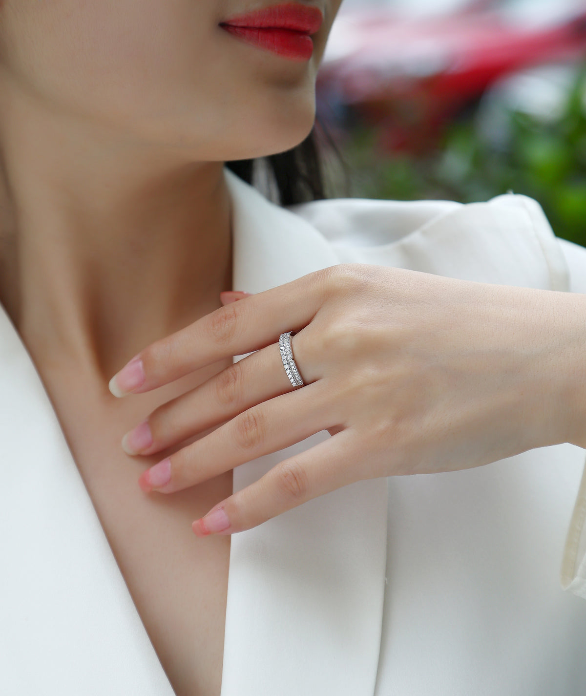 Carissie Elegant Double Row Pave Cluster Wedding Band