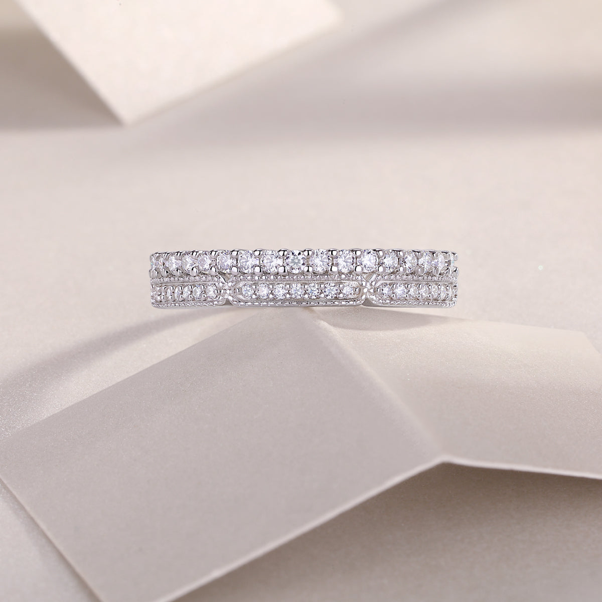 Carissie Elegant Double Row Pave Cluster Wedding Band