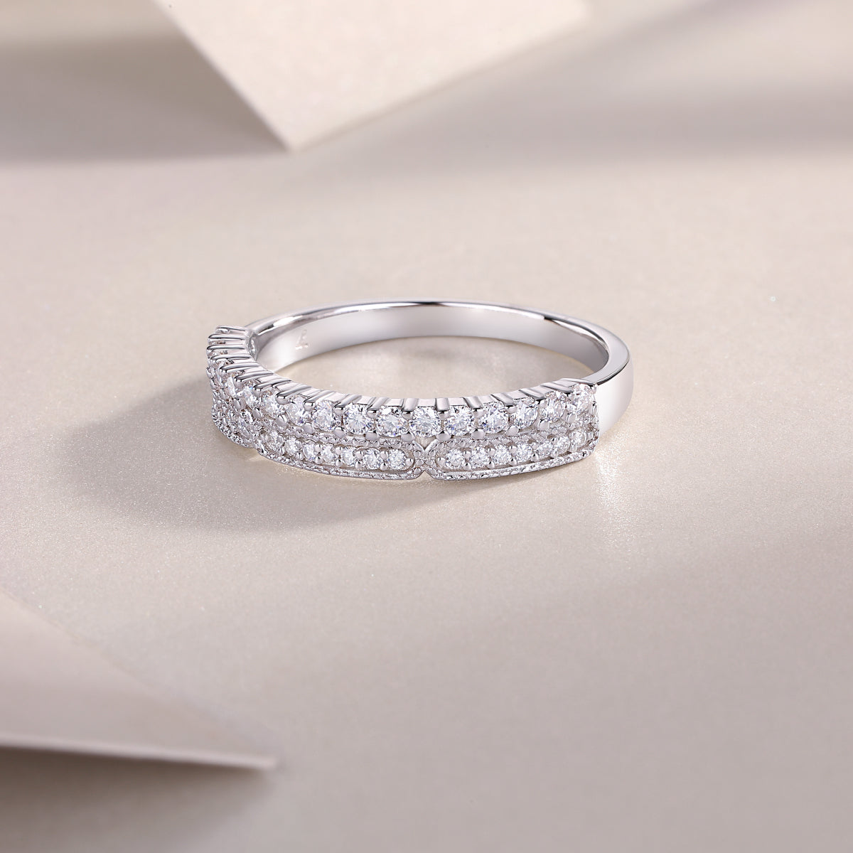 Carissie Elegant Double Row Pave Cluster Wedding Band