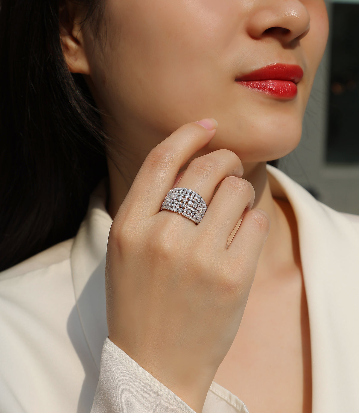 Carissie Vintage Multi - Row Cluster Pave Statement Ring