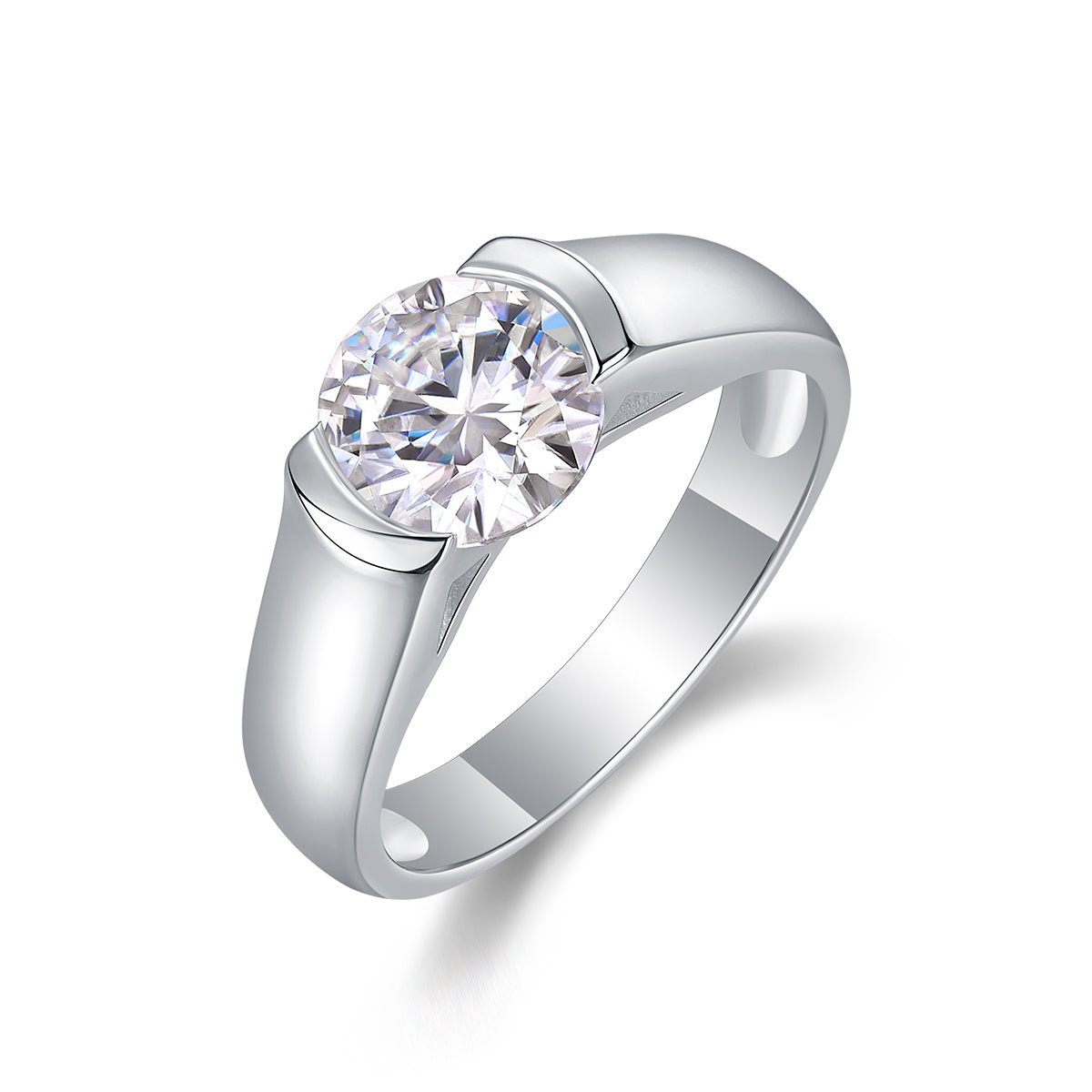 Carissie Round Solitaire Wide Band Engagement Ring 2 Ct