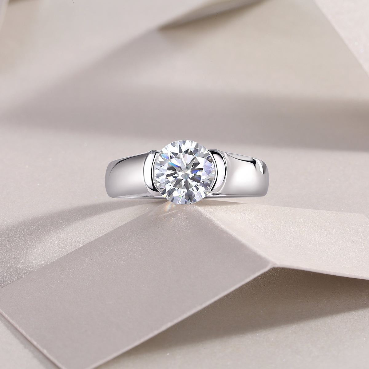 Carissie Round Solitaire Wide Band Engagement Ring 2 Ct