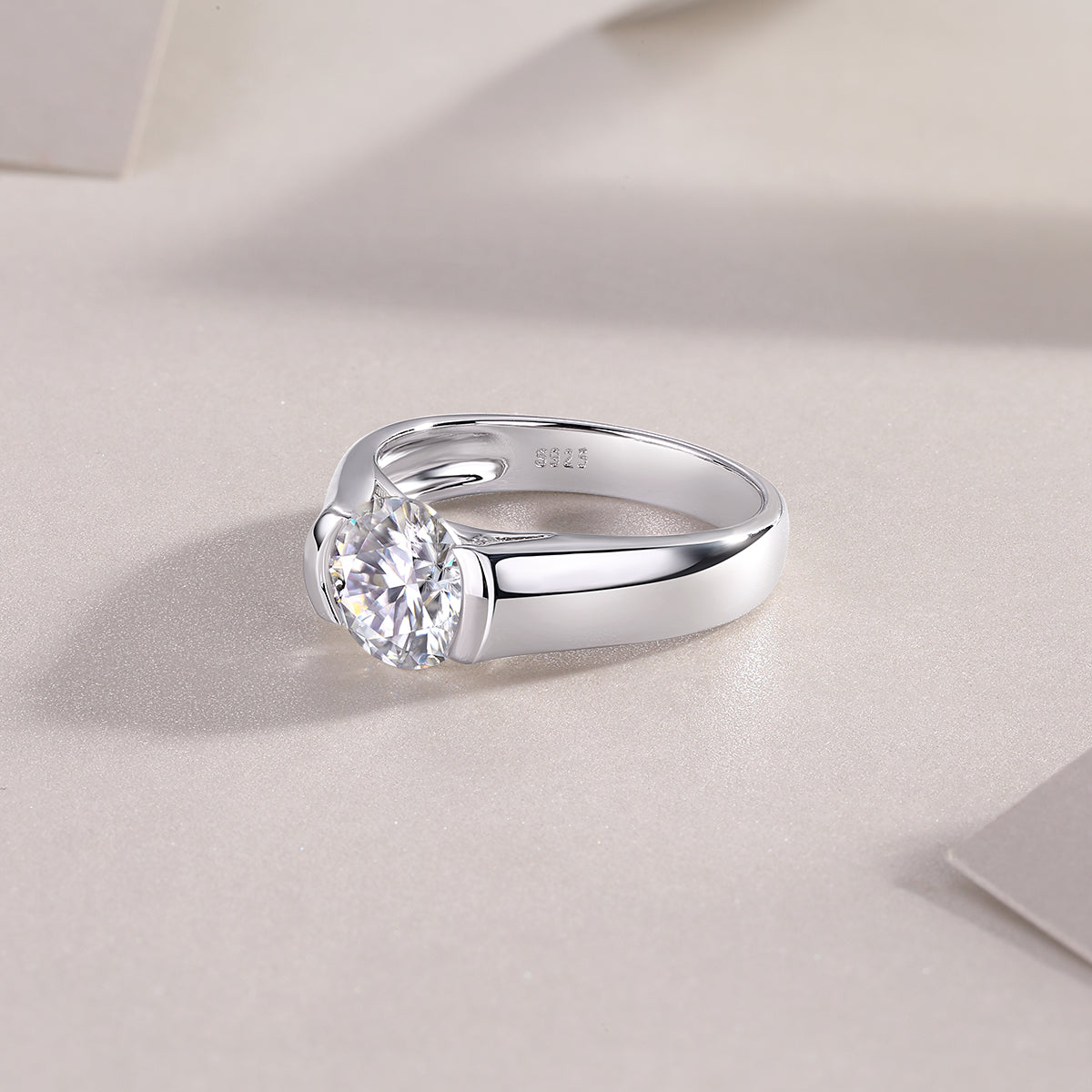 Carissie Round Solitaire Wide Band Engagement Ring 2 Ct