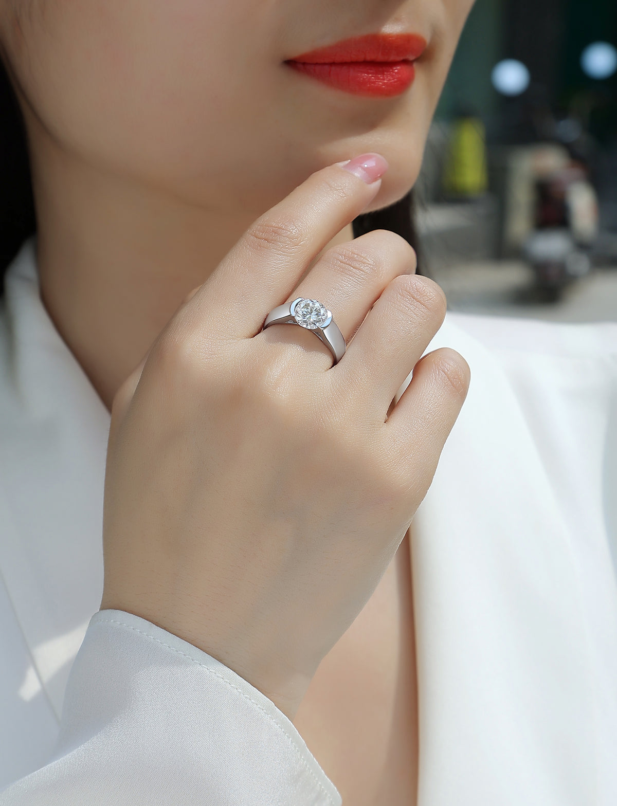 Carissie Round Solitaire Wide Band Engagement Ring 2 Ct