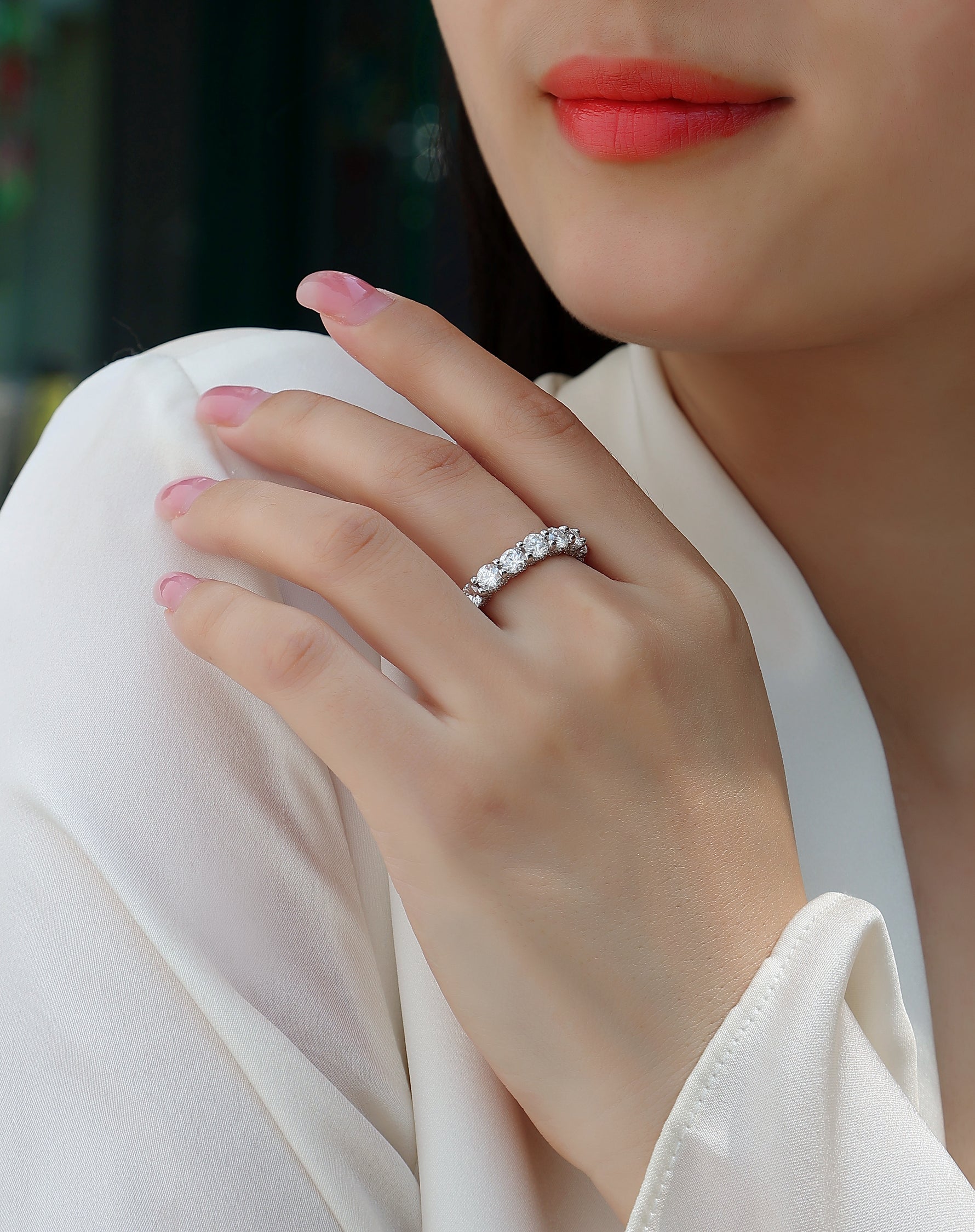Carissie Round Shared Prong Full Eternity Wedding Band