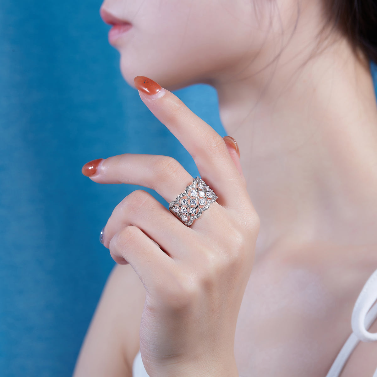 Carissie Ornate Filigree Cluster Lattice Cocktail Ring
