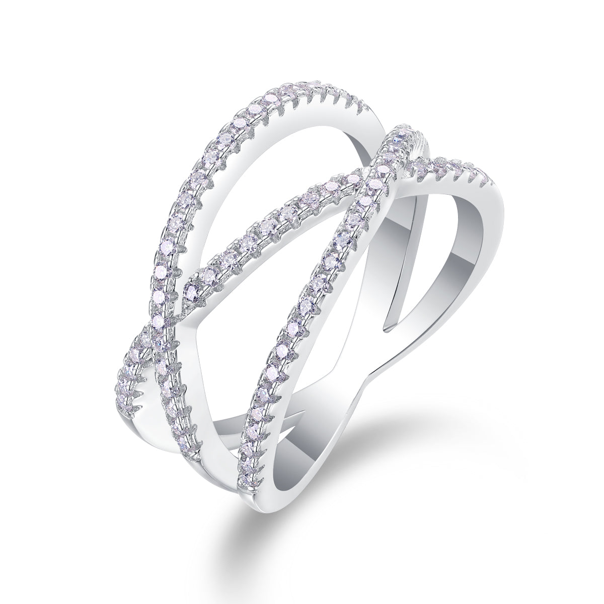 Carissie Elegant Crisscross Pave Multi-Band Statement Ring