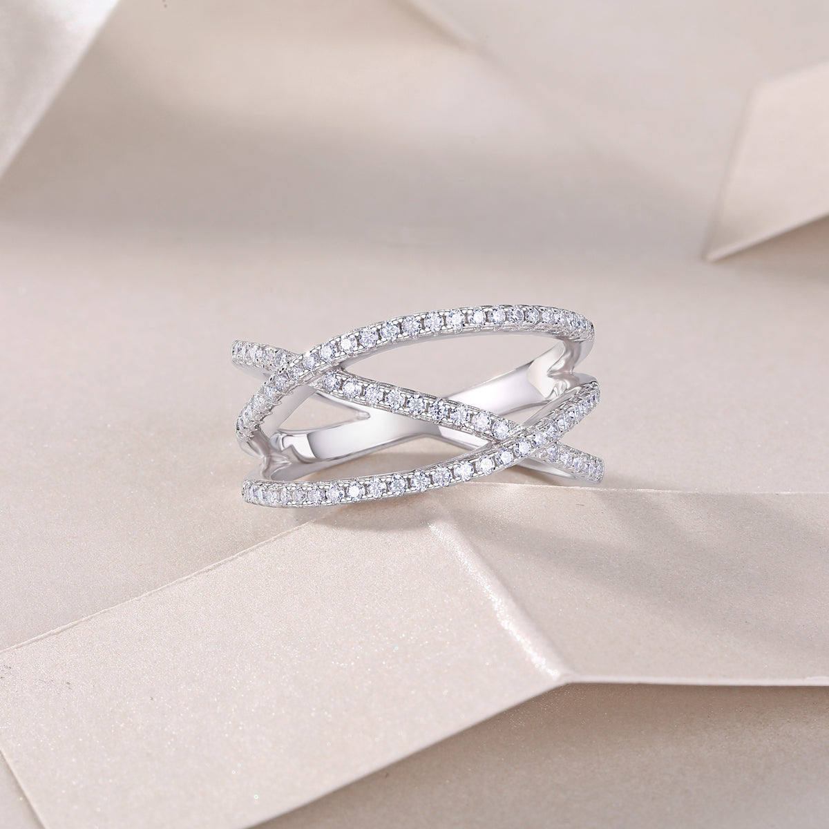 Carissie Elegant Crisscross Pave Multi-Band Statement Ring