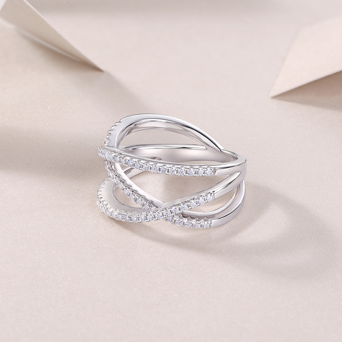 Carissie Elegant Crisscross Pave Multi-Band Statement Ring