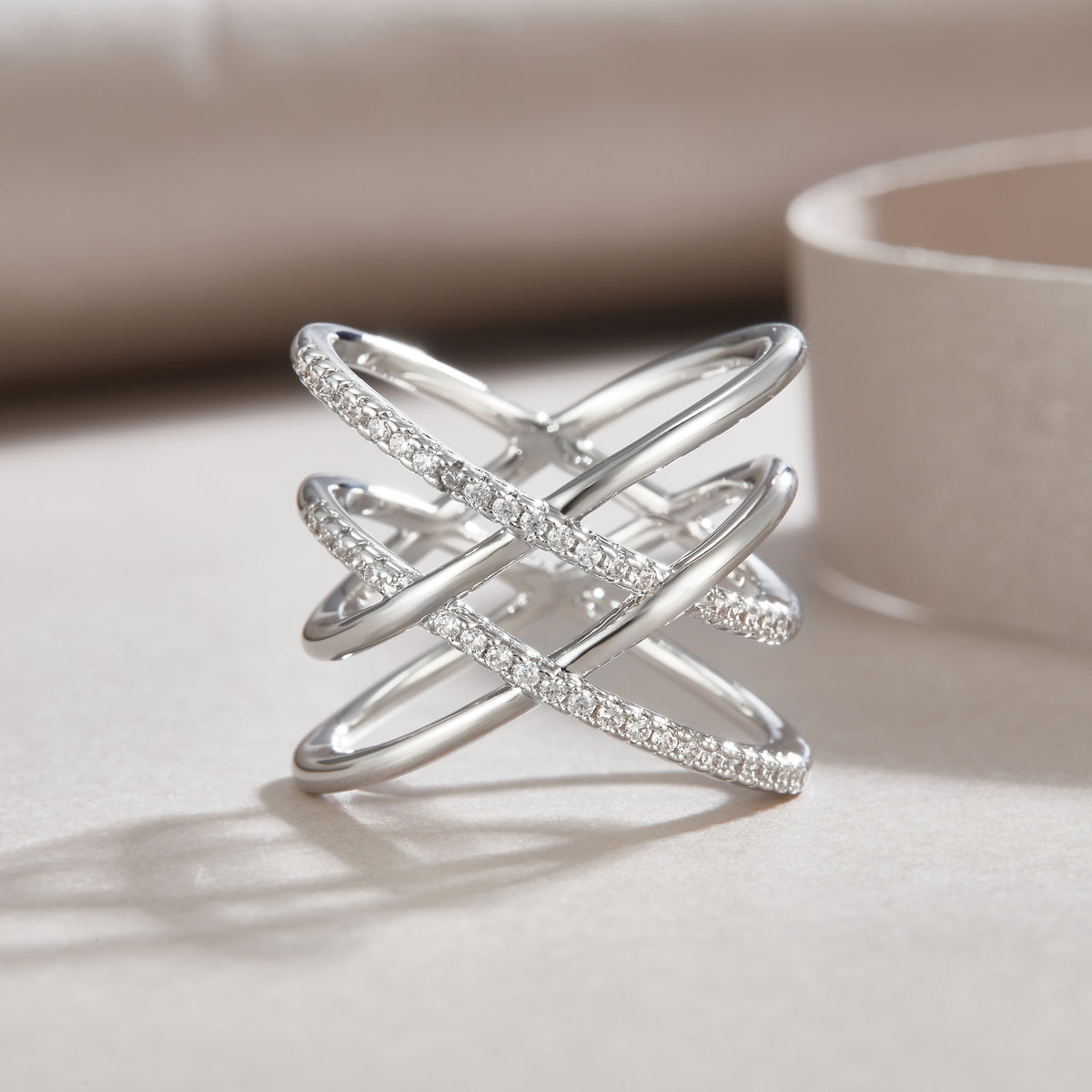 Carissie Twisted Interlocking Pavé Fashion Statement Ring