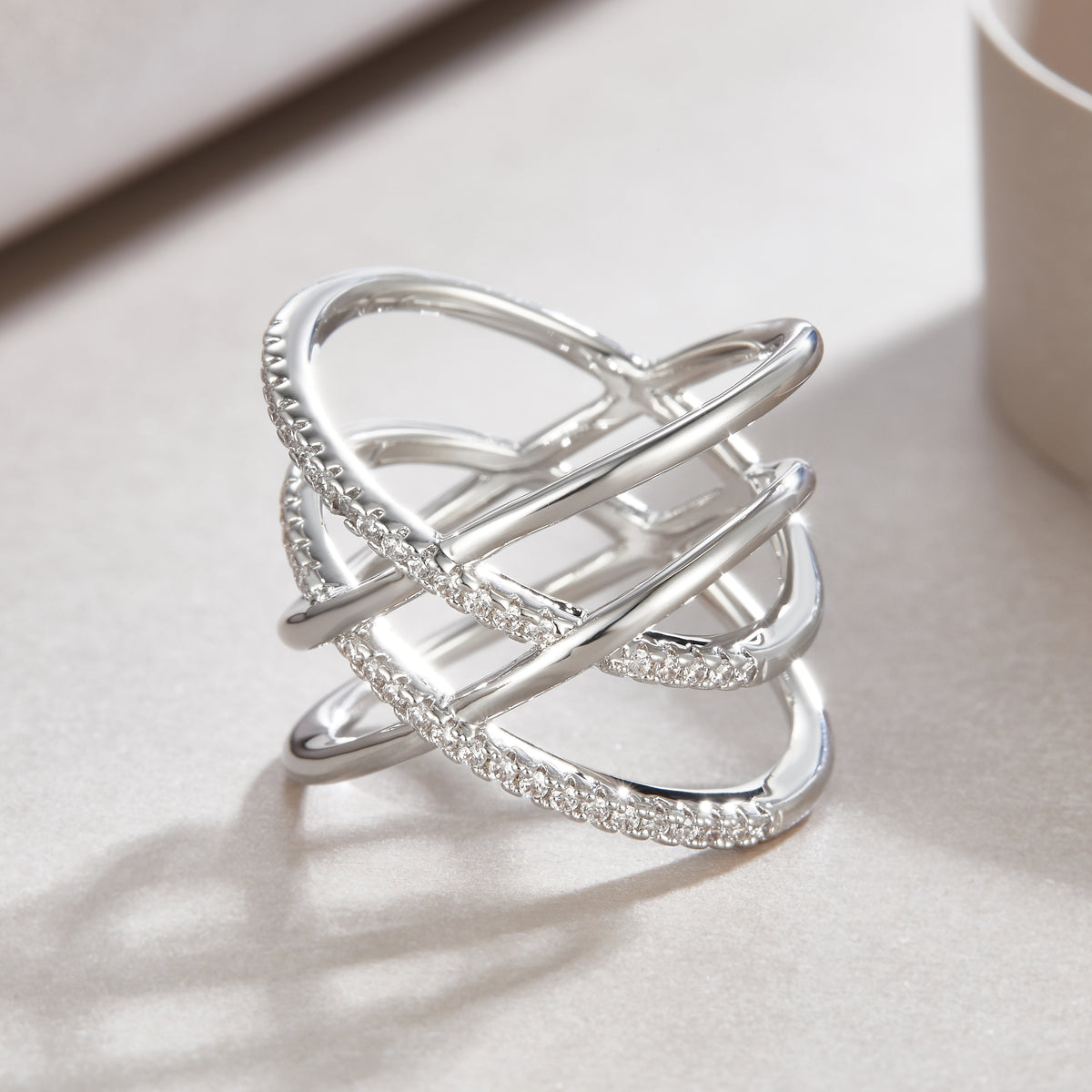 Carissie Twisted Interlocking Pavé Fashion Statement Ring