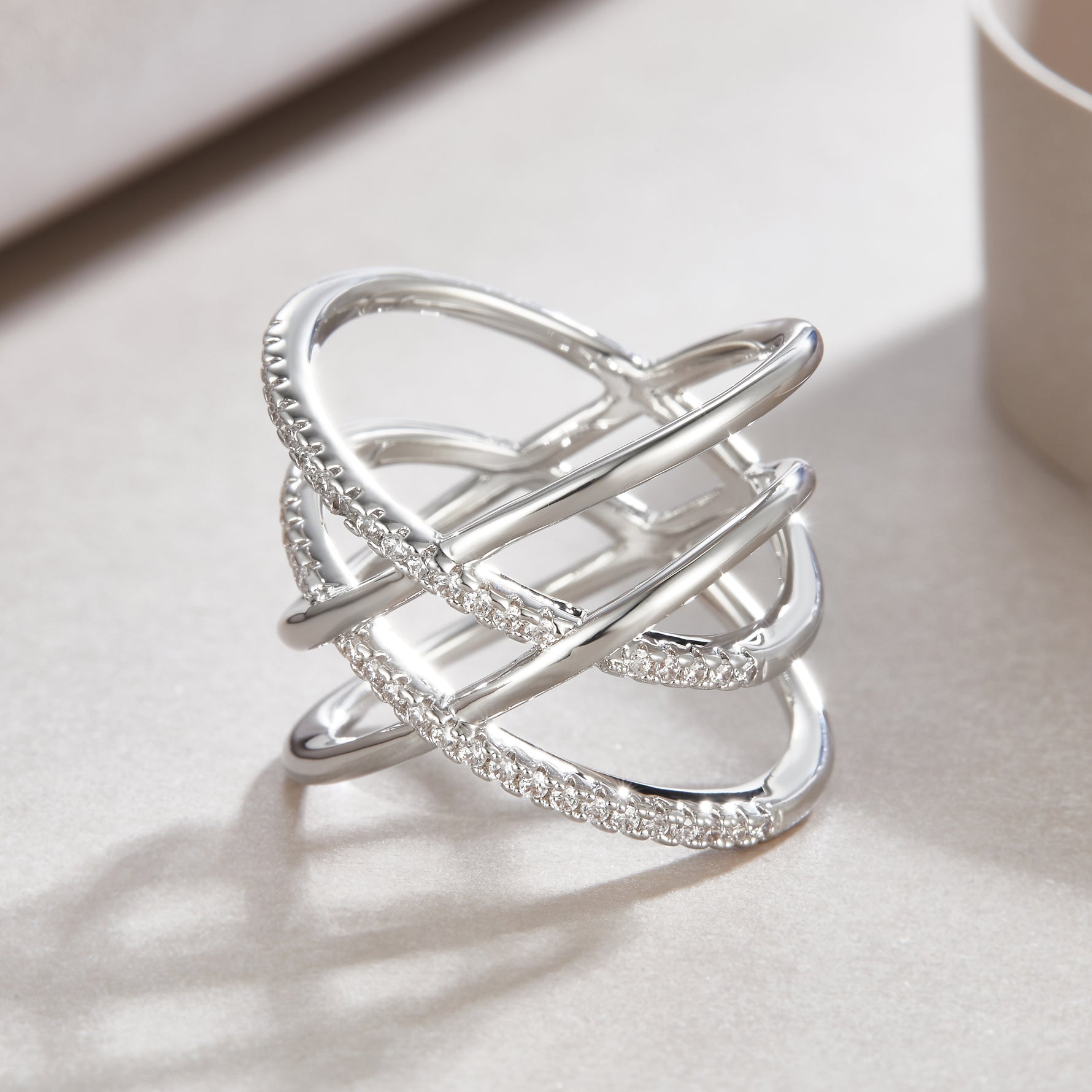 Carissie Twisted Interlocking Pavé Fashion Statement Ring