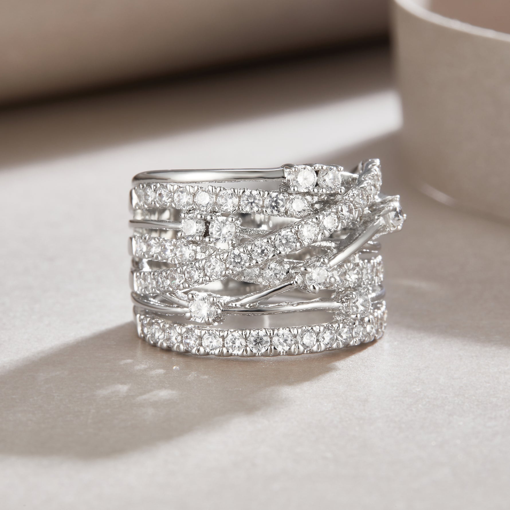 Carissie Vintage Crisscross Multi-Row Cluster Statement Ring