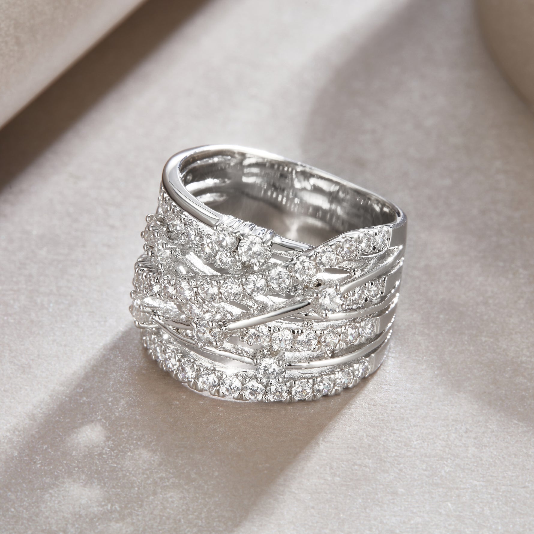 Carissie Vintage Crisscross Multi-Row Cluster Statement Ring