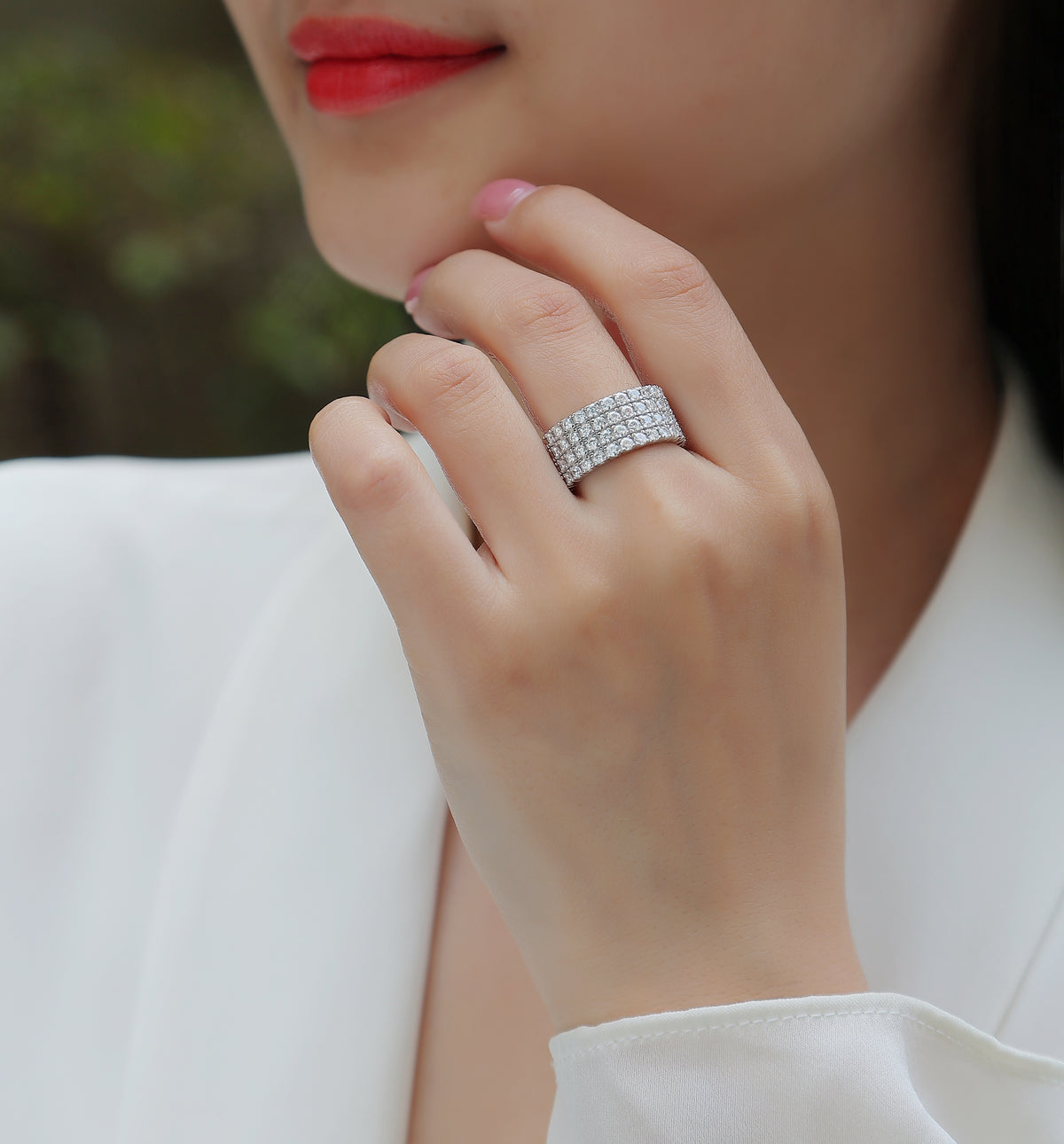 Carissie Elegant Multi-Row Pave Cluster Statement Band