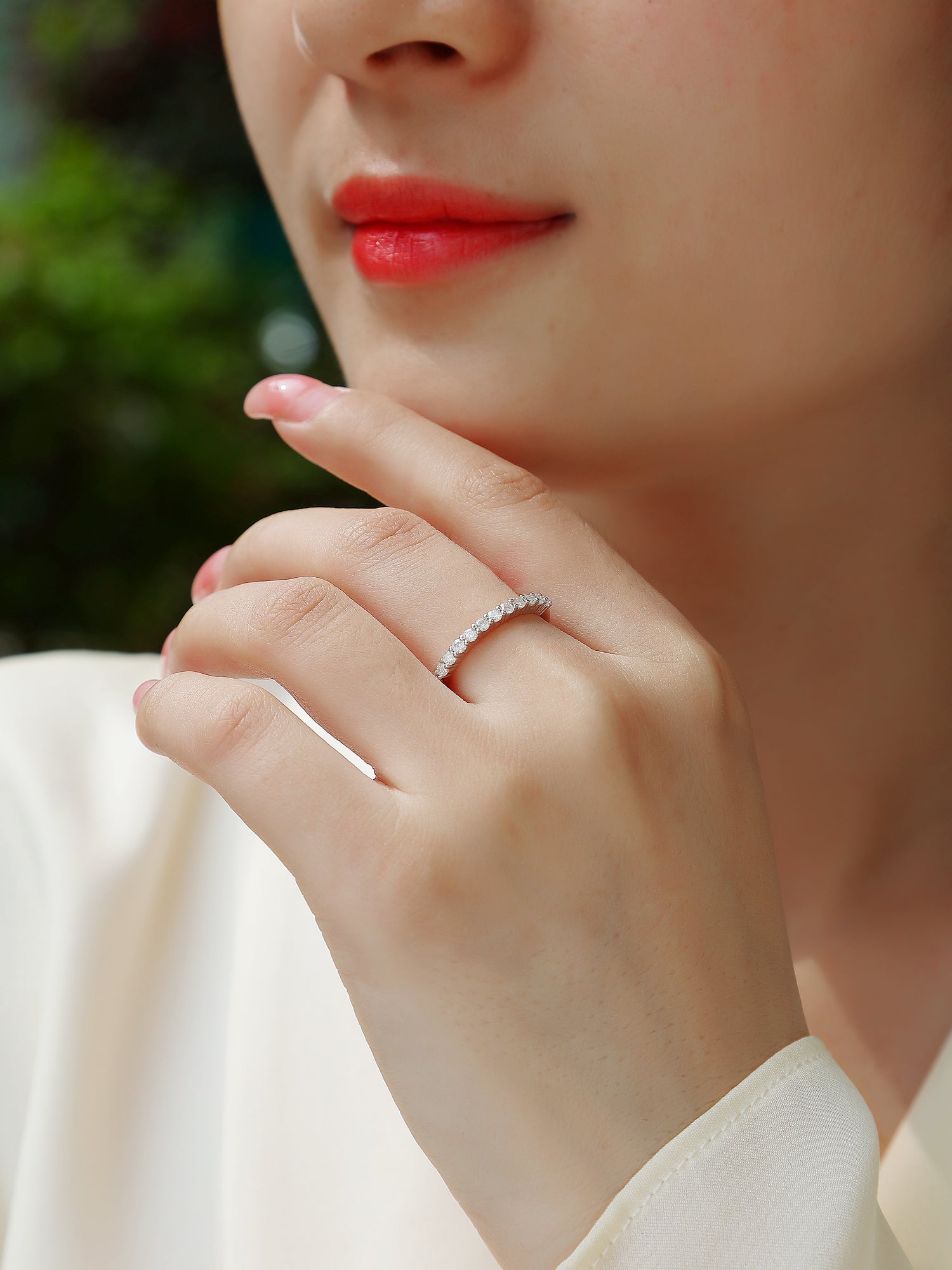 Carissie Elegant Half Eternity Prong Set Wedding Band