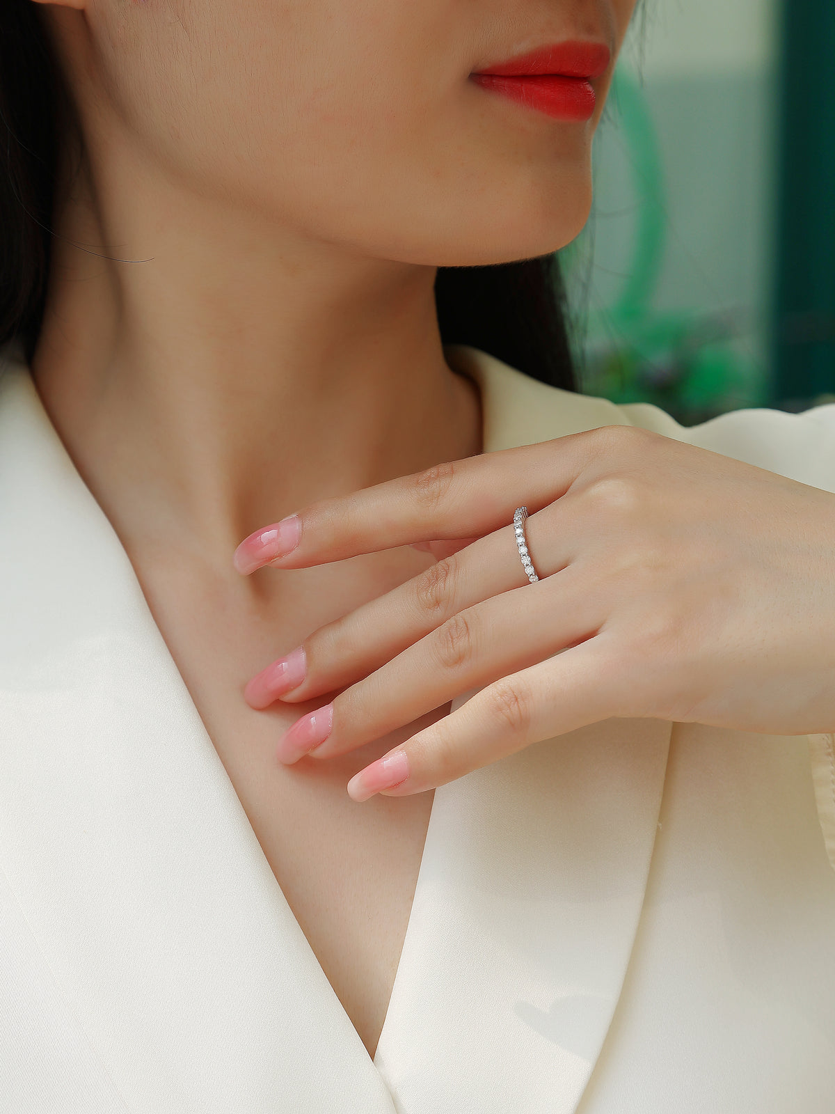 Carissie Elegant Half Eternity Prong Set Wedding Band