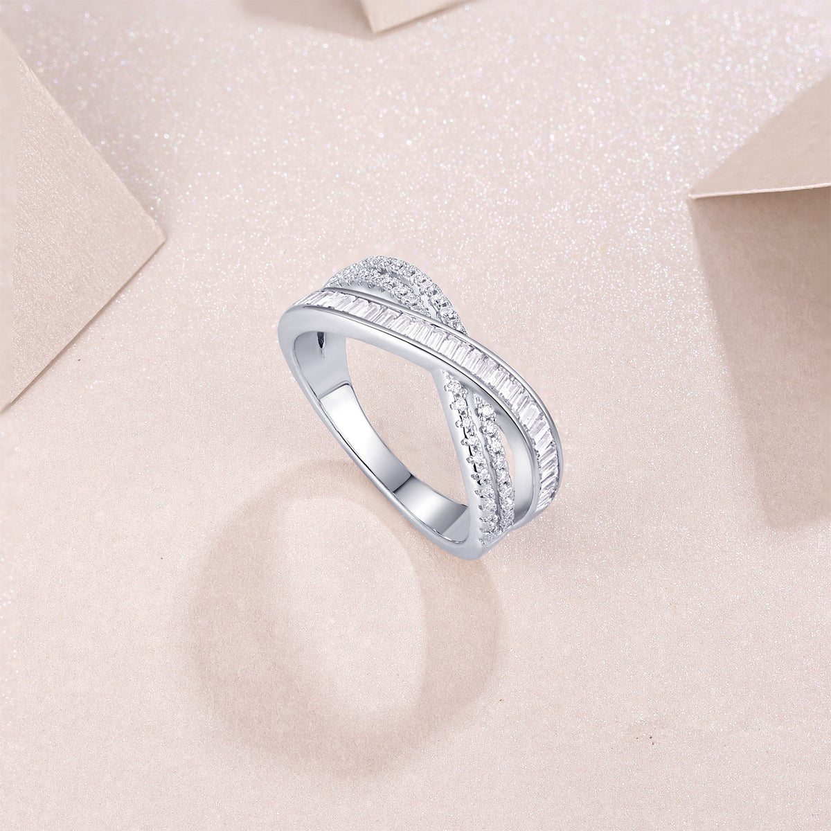 Carissie Twisted Baguette And Pave Crossover Band