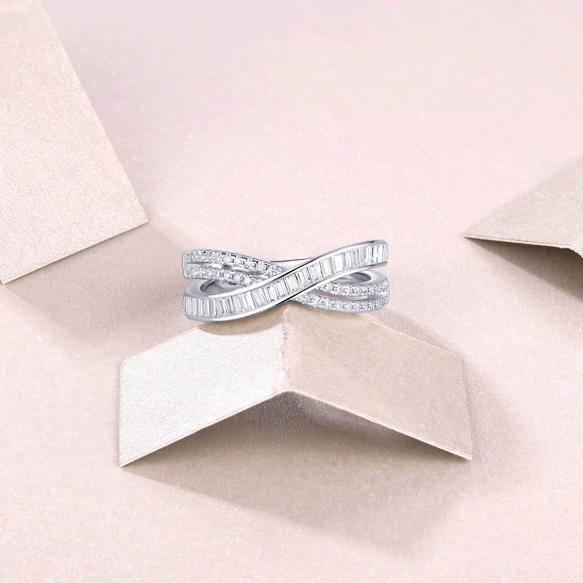 Carissie Twisted Baguette And Pave Crossover Band