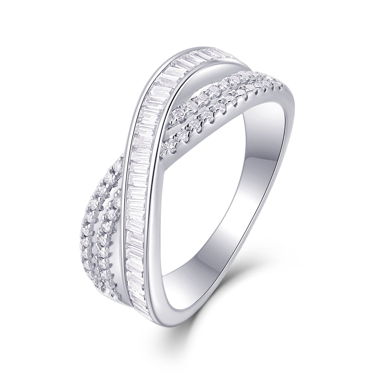 Carissie Twisted Baguette And Pave Crossover Band