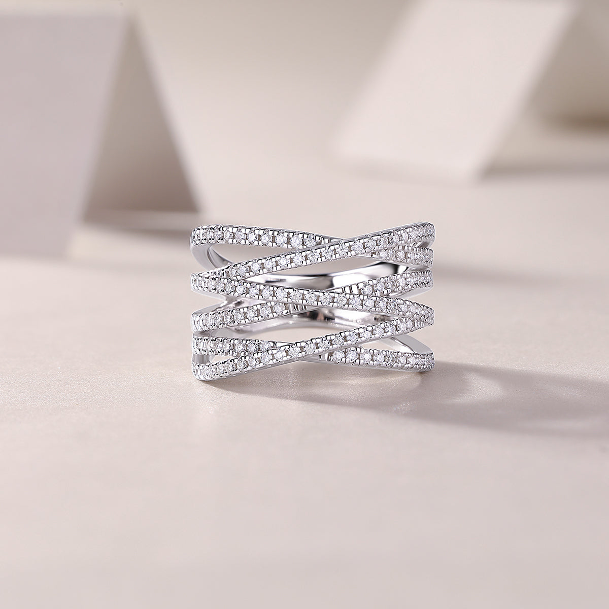 Carissie Vintage Twisted Multi-Row Pave Cocktail Ring