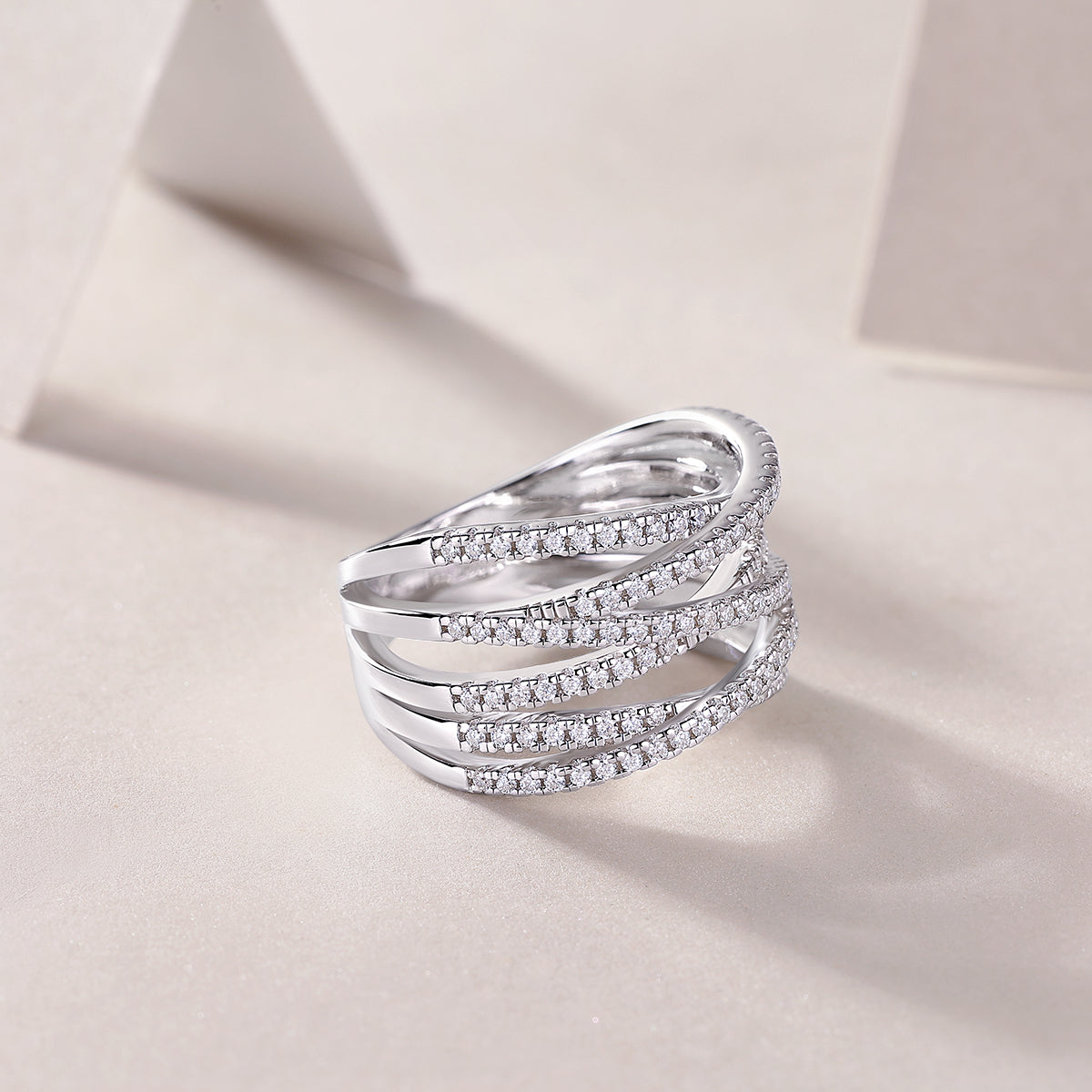 Carissie Vintage Twisted Multi-Row Pave Cocktail Ring