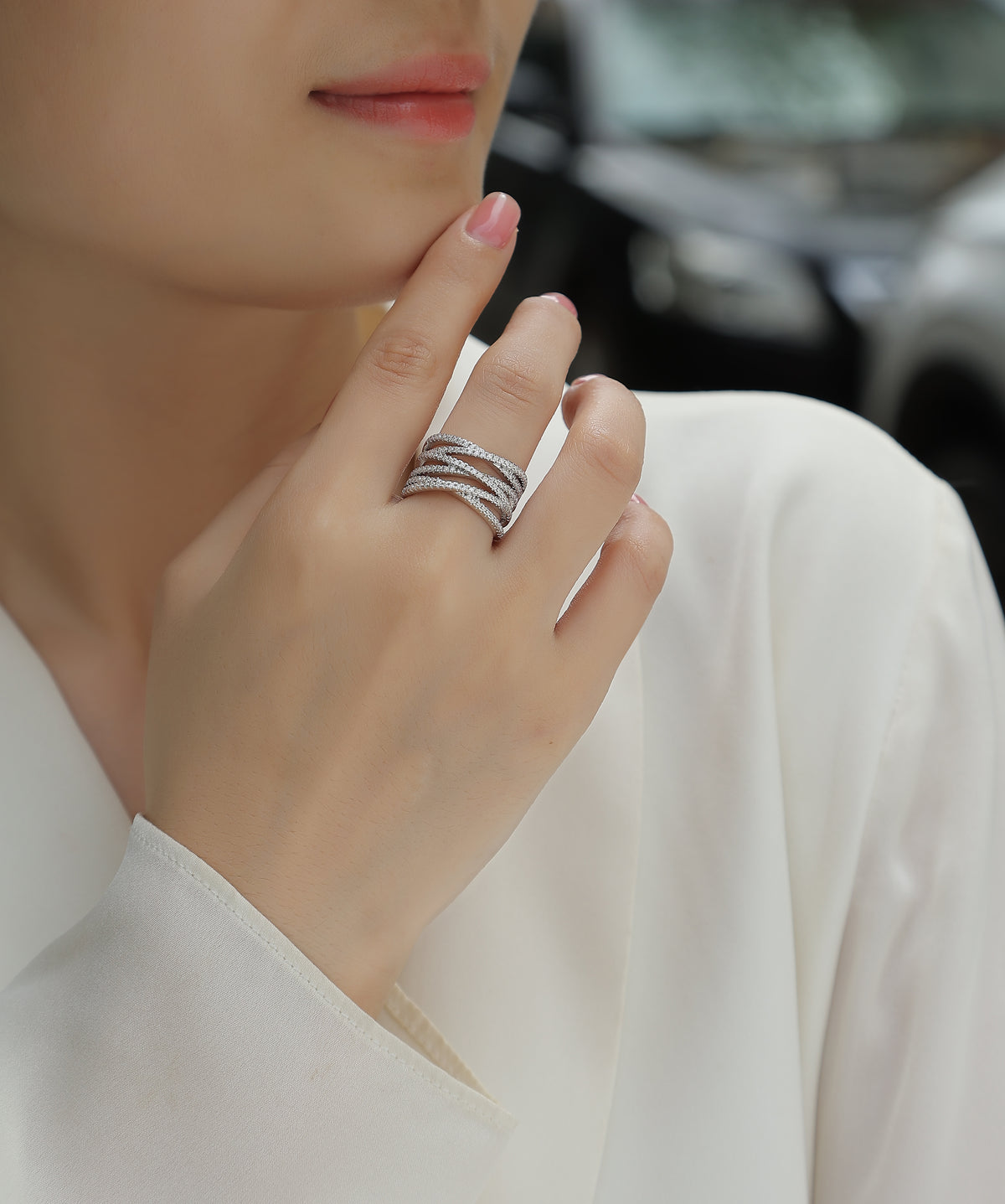 Carissie Vintage Twisted Multi-Row Pave Cocktail Ring