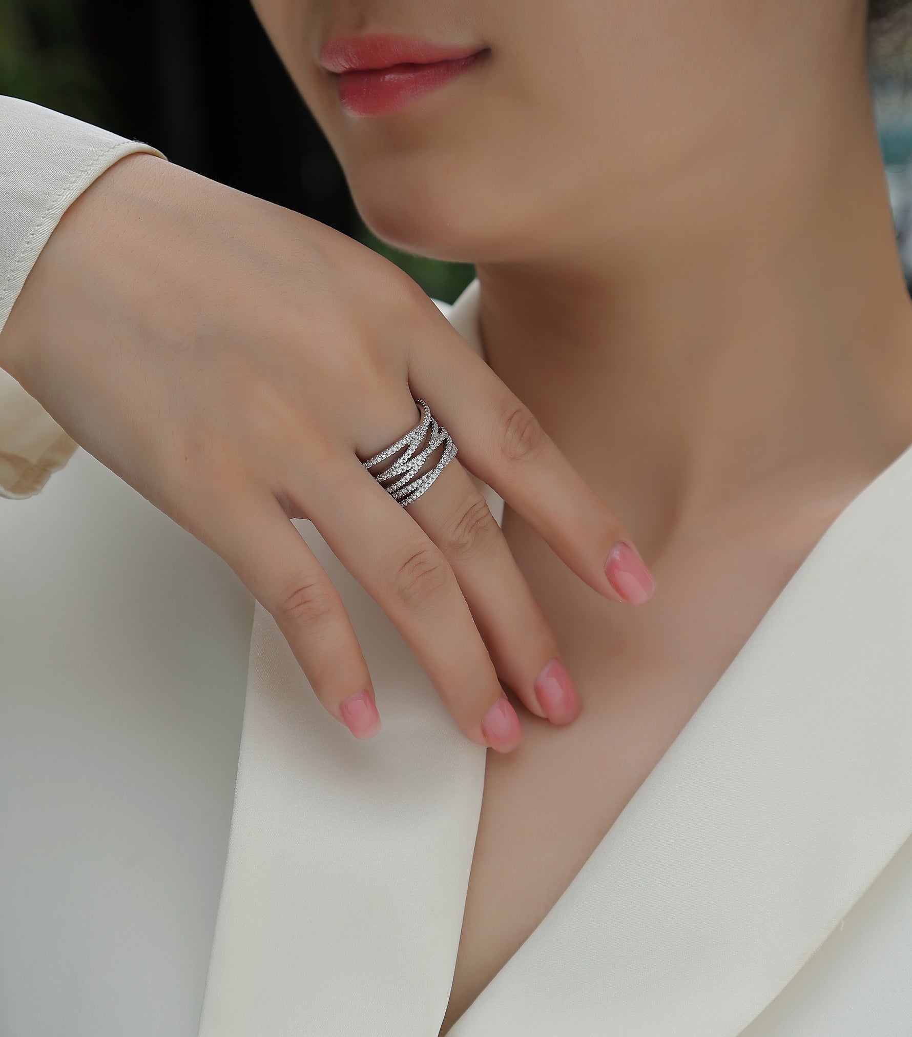 Carissie Vintage Twisted Multi-Row Pave Cocktail Ring