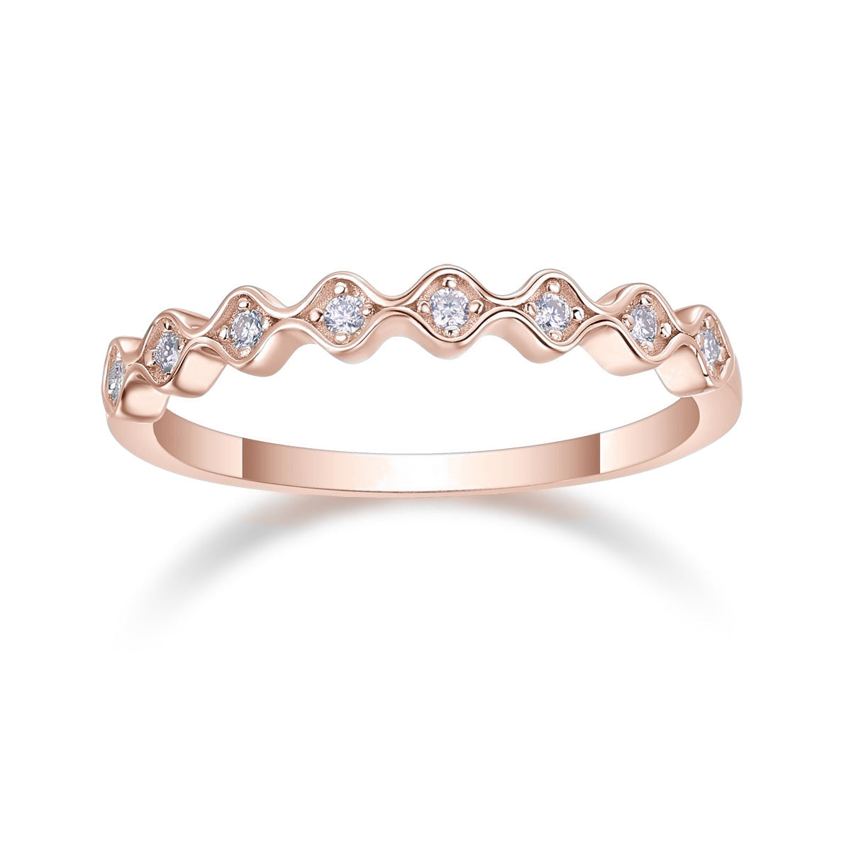 Millie Round Moissanite Bezel Half Eternity Band in 18K rose gold plating, front view