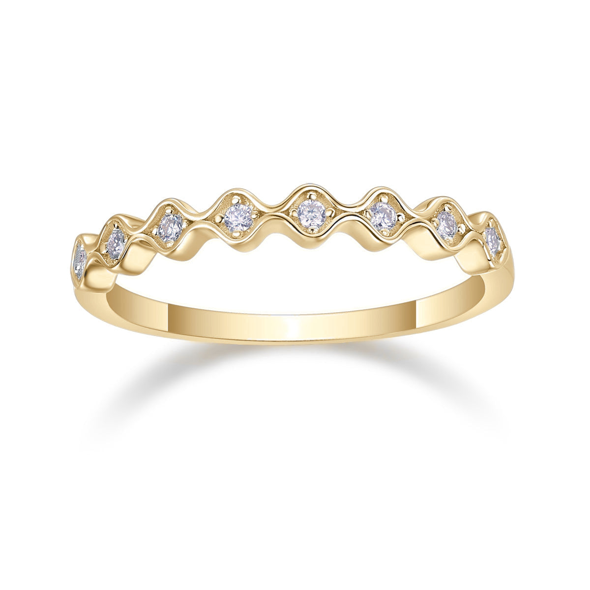 Millie Round Moissanite Bezel Half Eternity Band in 18K yellow gold plating, front view