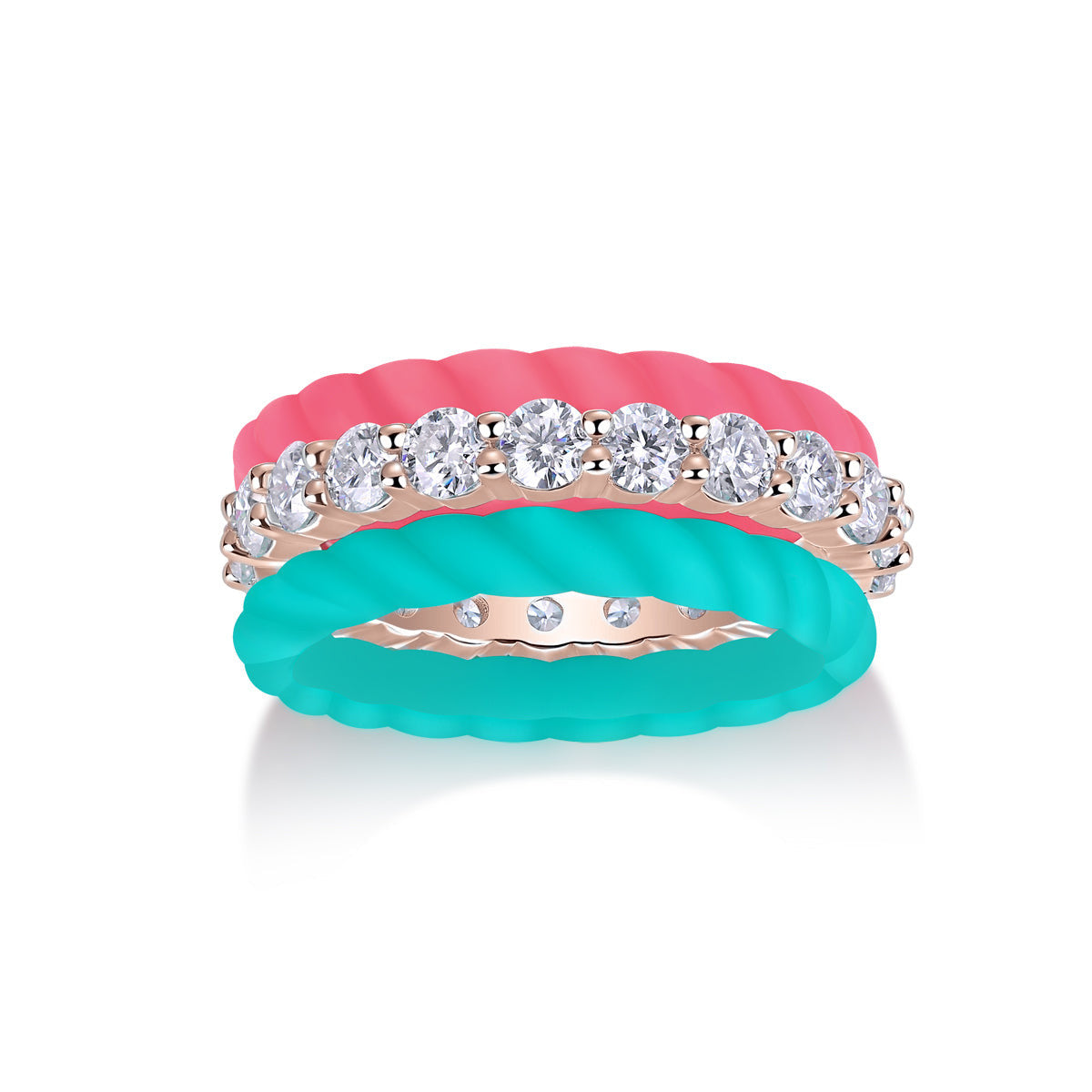 Molly Round Moissanite Eternity Band in 18K rose gold plating, front view