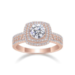 Monica Round Moissanite Double Halo Engagement Ring in 18K rose gold plating, front view