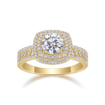 Monica Round Moissanite Double Halo Engagement Ring in 18K yellow gold plating, front view