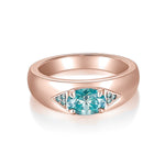 Nadia Teal Oval Moissanite East-West Ring in 18K rose gold plating, front view
