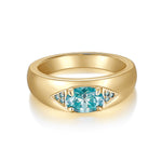 Nadia Teal Oval Moissanite East-West Ring in 18K yellow gold plating, front view