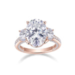 Natalie Oval Moissanite Three Stone Engagement Ring in 18K rose gold plating, front view