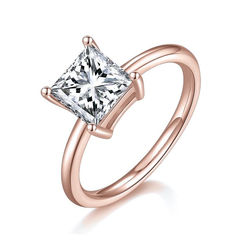Natasha Princess Cut Moissanite Solitaire Engagement Ring in 18K rose gold plating, front view