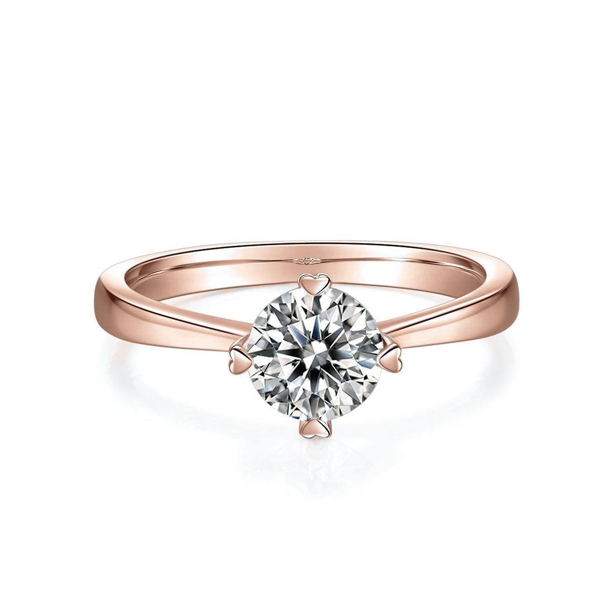 Nia Round Moissanite Solitaire Engagement Ring in 18K rose gold plating, front view