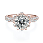 Nicola Round Moissanite Lotus Pavé Engagement Ring in 18K rose gold plating, front view