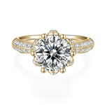 Nicola Round Moissanite Lotus Pavé Engagement Ring in 18K yellow gold plating, front view