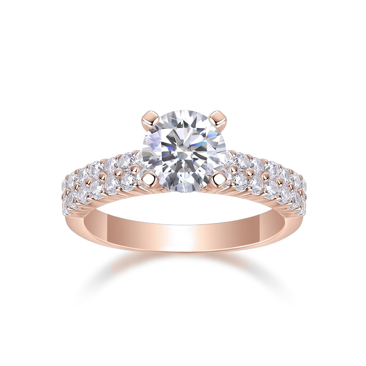 Nicole Round Moissanite Pavé Engagement Ring in 18K rose gold plating, front view