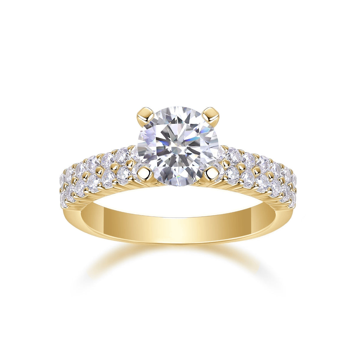 Nicole Round Moissanite Pavé Engagement Ring in 18K yellow gold plating, front view