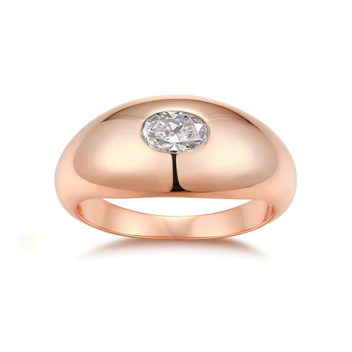 Nina Oval Moissanite East-West Dome Ring in 18K rose gold plating, front view